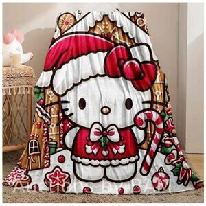 Hello Kitty Christmas Throw Blanket Lap Couch Kid 30" x 40" Gingerbread Kitty